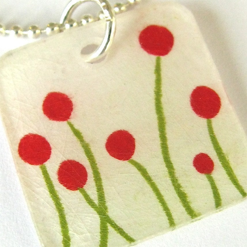Meadow Necklace in Crimson on Sterling Silver Bead Chain