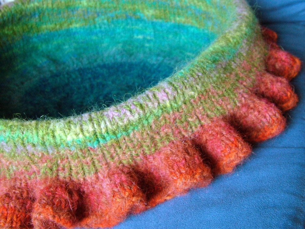 CUSTOM anemone kitty cozy - handknit felted wool art vessel