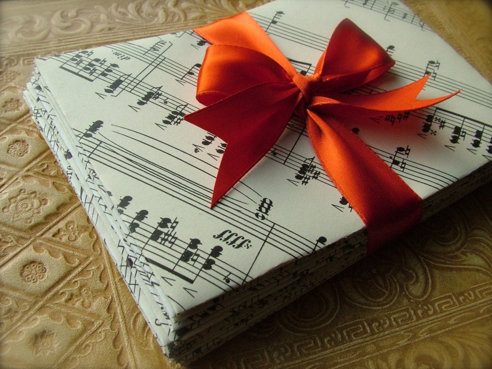 Musiquelopes from sheet music for piano c. 1950- set of 12 envelopes and 24 upcycled papers
