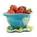 Handmade Blue Ceramic Berry Bowl Colander on Leaf Tray IN STOCK