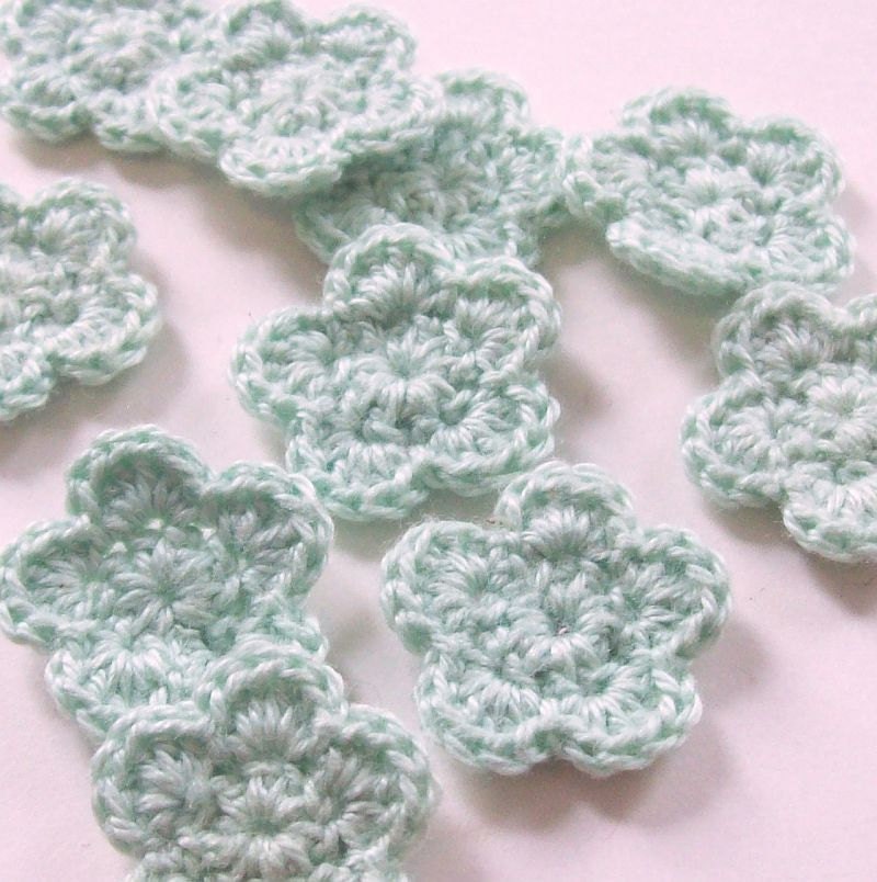 On Etsy Mini Crochet Flower Appliques Pale Green - Set of 10 Embellishment, Scrapbooking