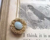 bird nest necklace...robin's nest...goldfill, amazonite