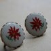 Vintage Poinsettia Glass Earrings Red Green White Screw On Style