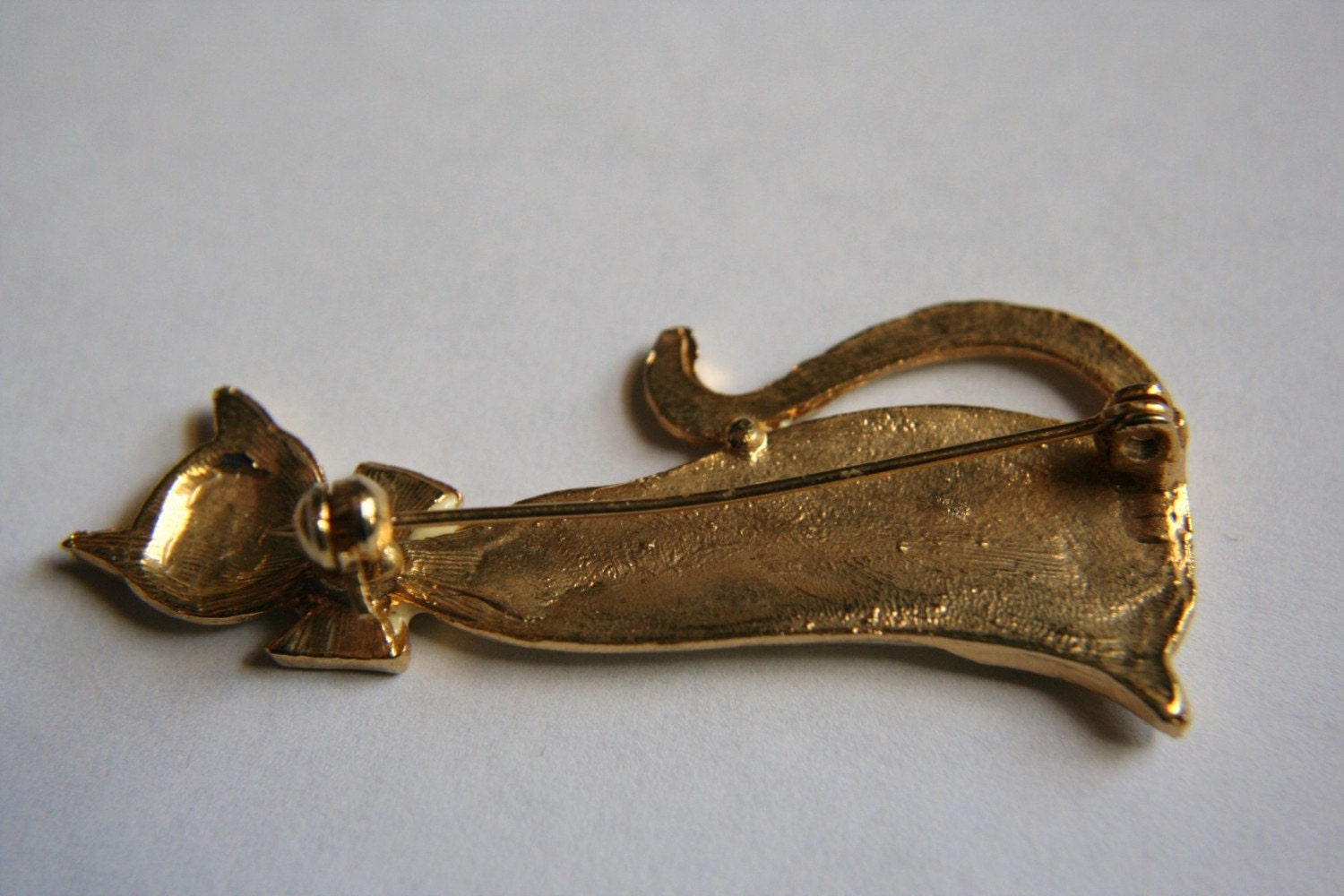 Vintage Cat Brooch Pin Red Rhinestones Costume Jewelry