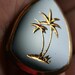 Vintage 1970s Black Glass Intaglio Palm Tree Pendant Necklace Costume Jewelry