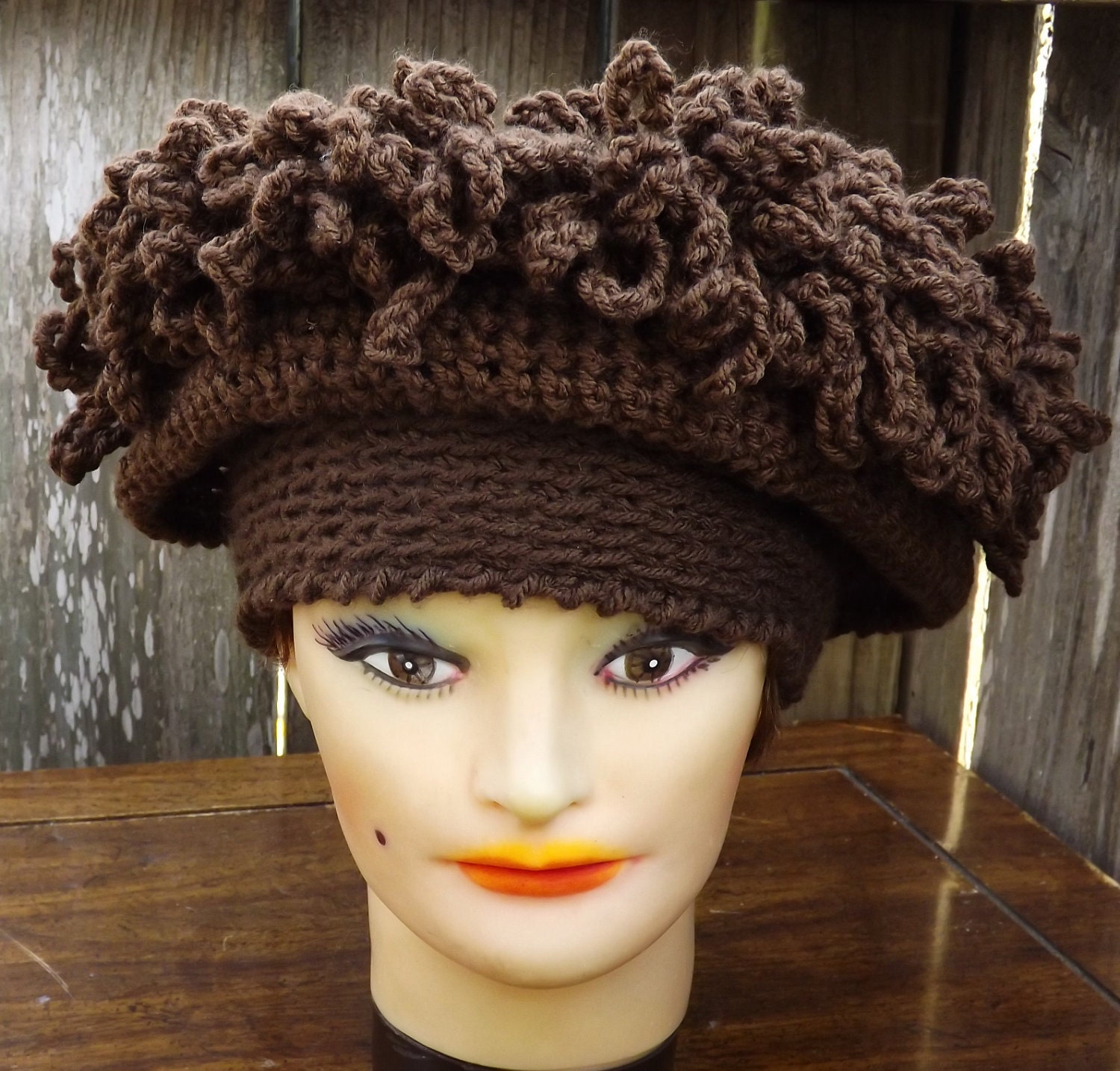Crochet Hat Women Hat - LINDA Womens Fringe Hat in Brown - Mad Hatter Hat