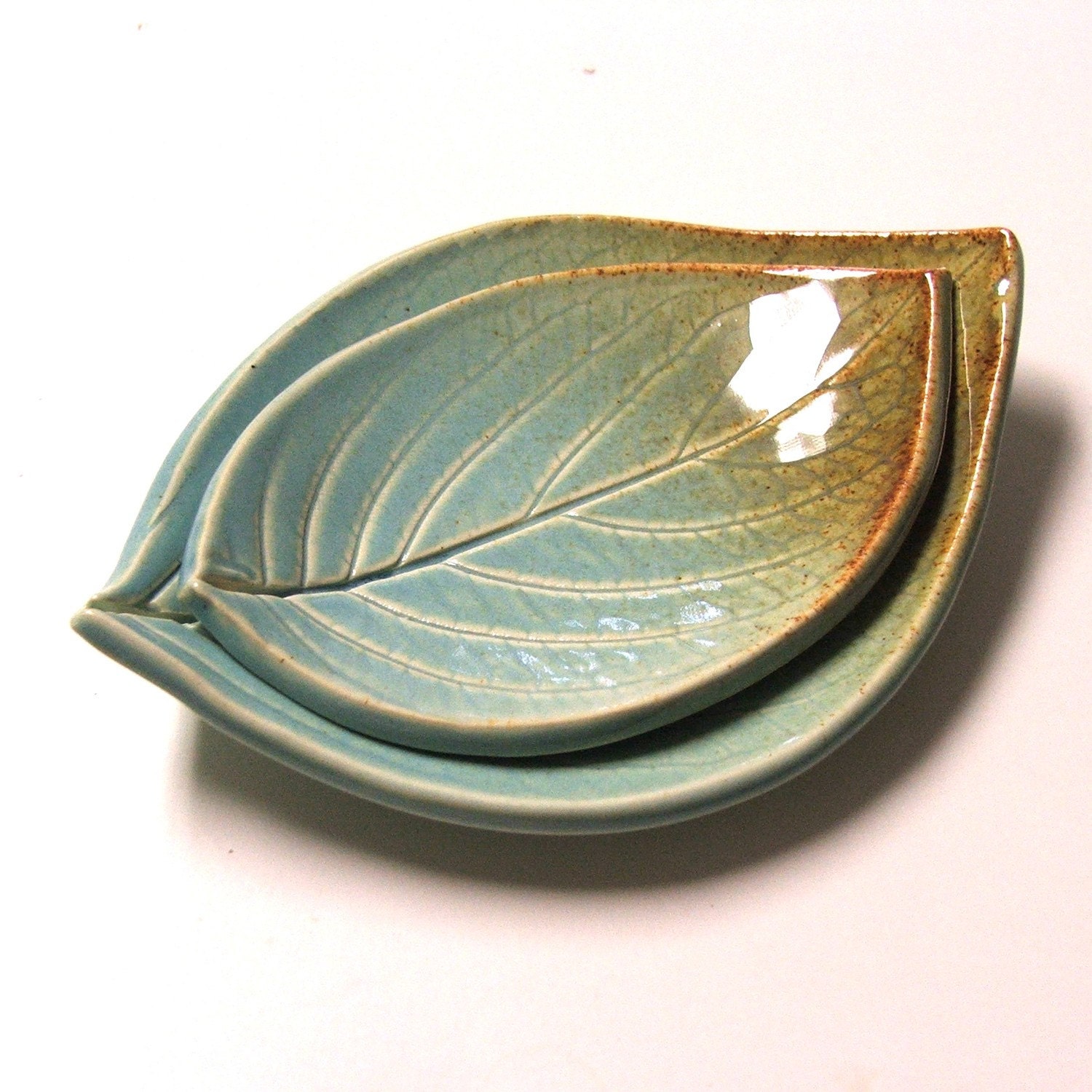 Hand Built Leaf Plates, Nested,  Hydranger