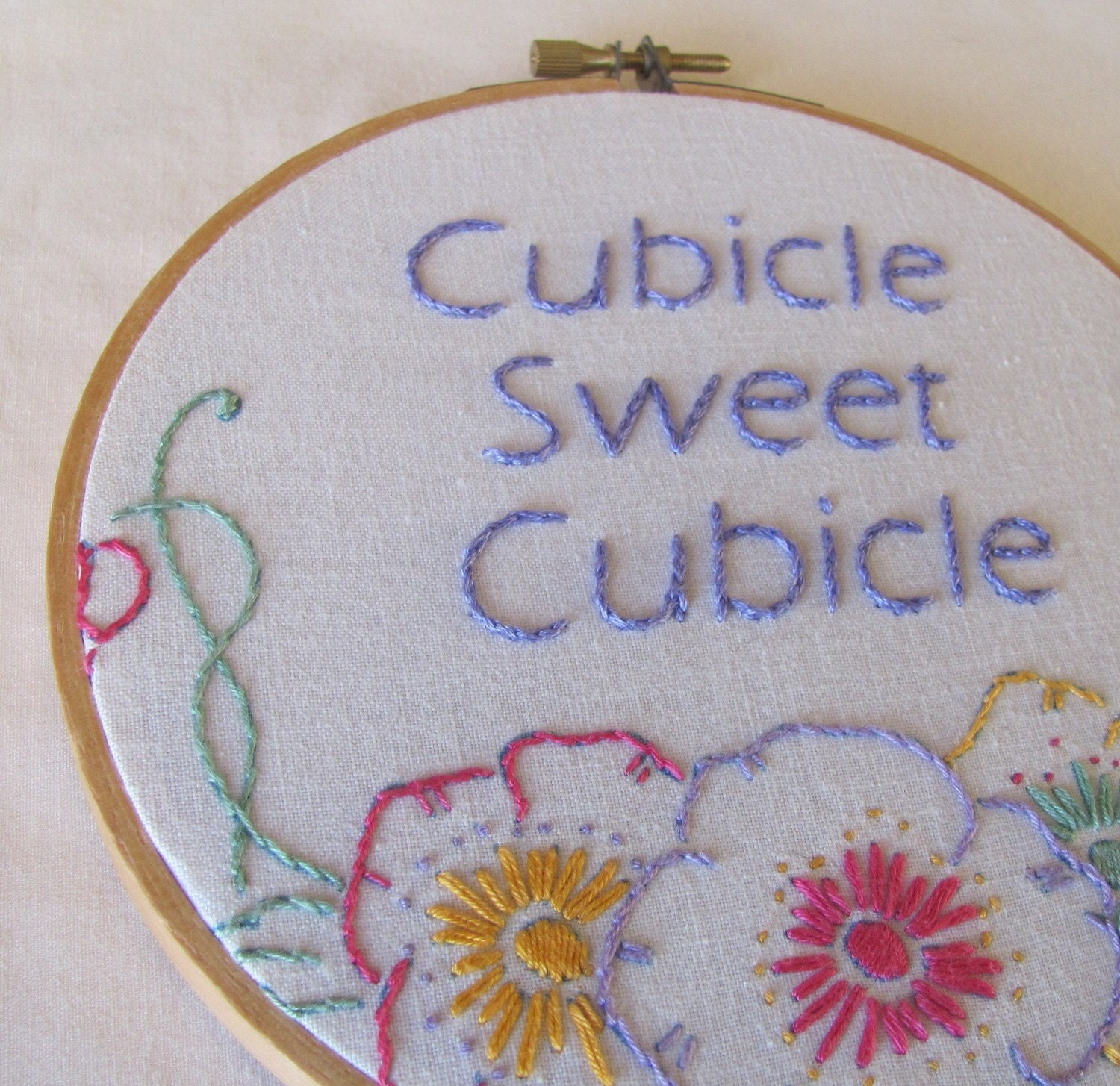 ON SALE For The Office: Cubicle Sweet Cubicle - Hand-Embroidered In Round Hoop