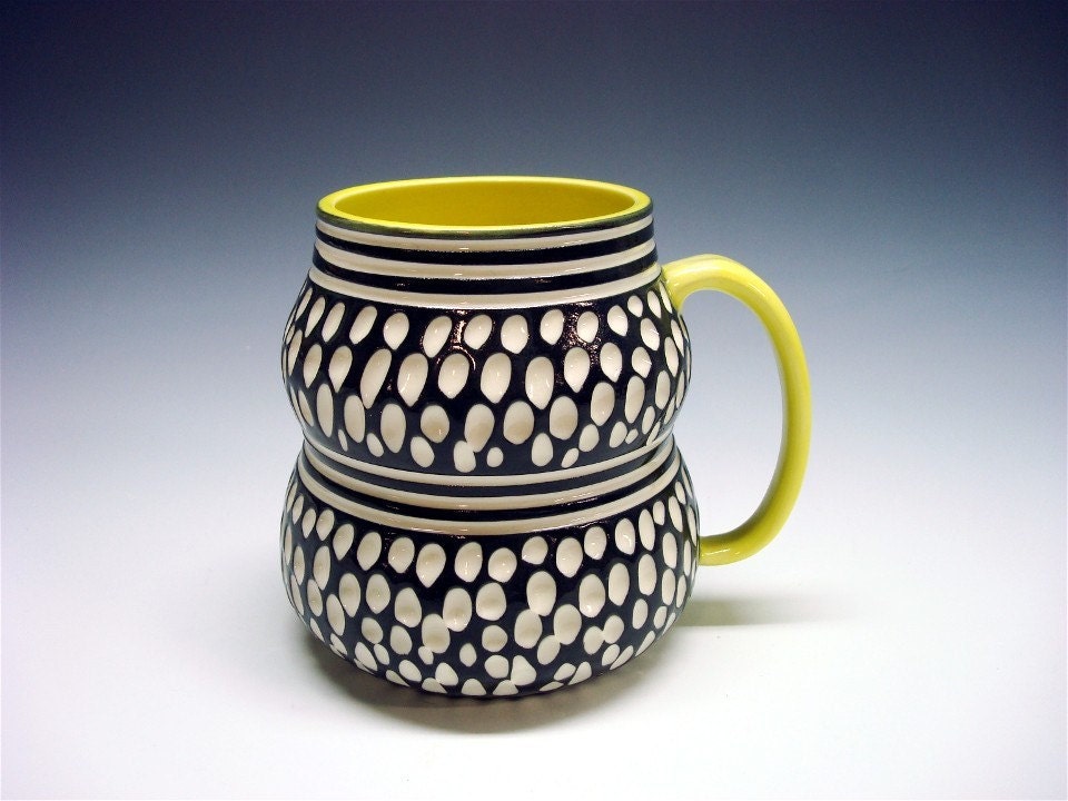 Stylish Porcelain Mug YELLOW black white