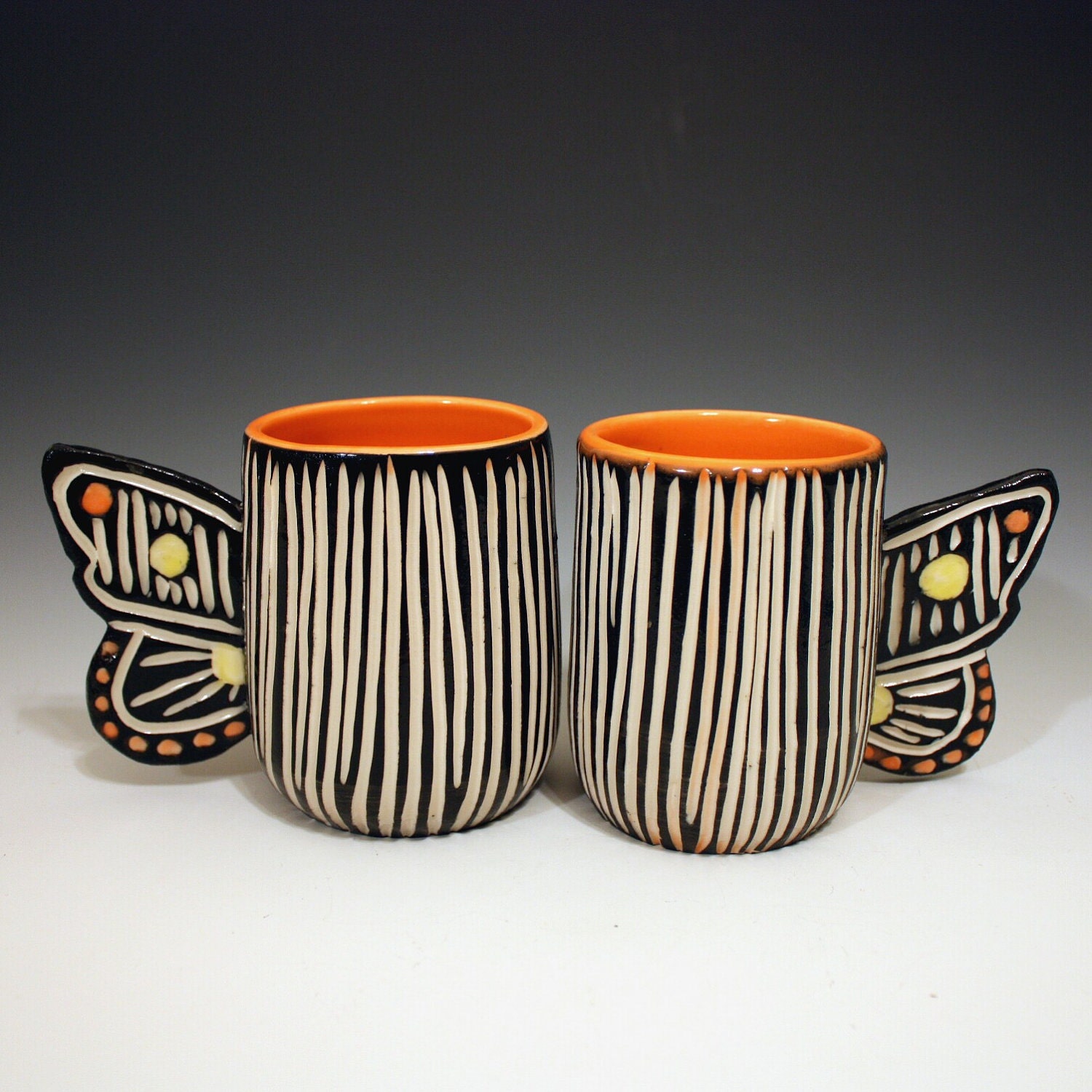 Modern Porcelain Butterfly Pair of Cups