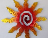 Sun Burst Spiral Metal Wall Art, Sunset Swirl Finish with Red, Yellow and Blue Accents, Large 23 Inch