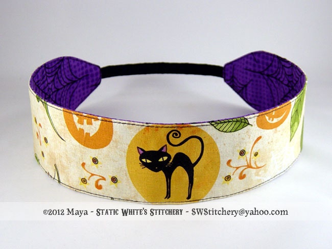 Reversible Headband - Black Cat in the Garden