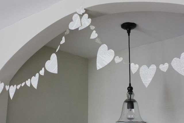 heart book garland. 10 ft.  wedding decoration, bunting, photo prop, party decoration, wedding garland, heart garland, valentine