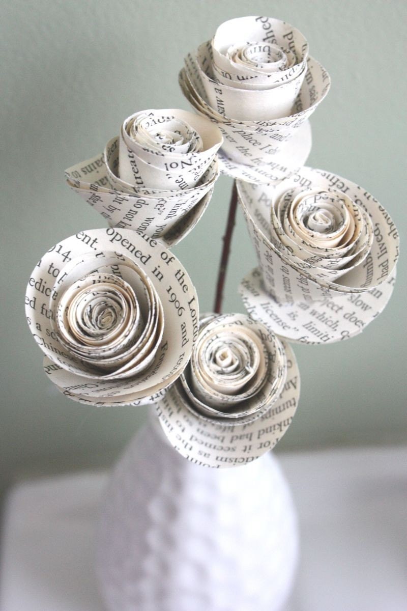 paper roses. repurposed book. small. set of 5