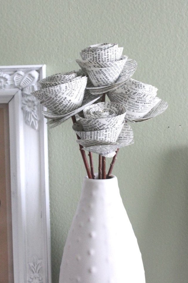 rolled paper roses. repurposed dictionary.  large. set of 5