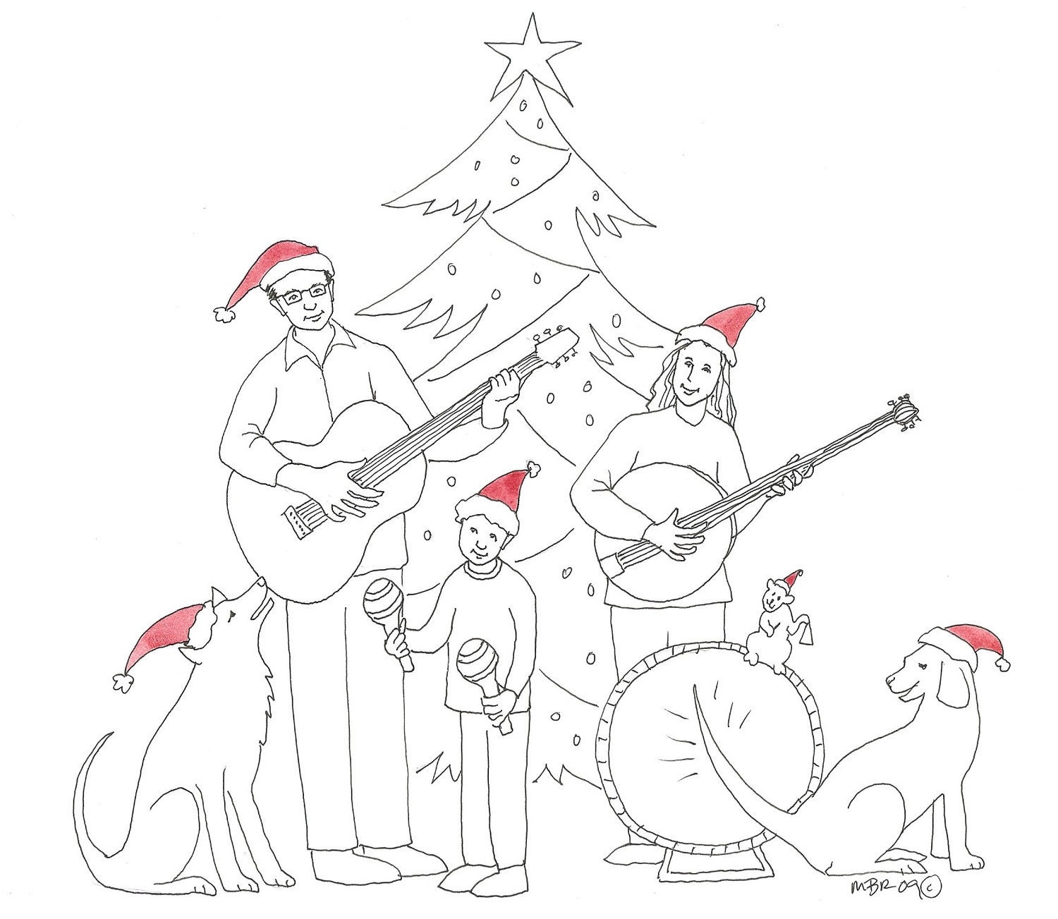 Personalized Chrsitmas Cards Family Pets Custom Portraits Caricatures Christmas Cards Holiday Cards Set of 25 with envelopes