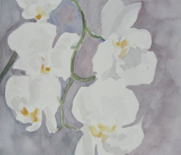 Watercolor Painting, Spring Fower Art, Botanical Art, White and Lavender Orchids for Mom Mother's Day