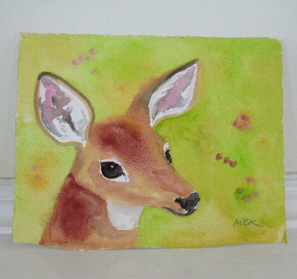 Watercolor Painting Nature Art White Tailed Deer Watercolor Woodland Animal Art Original Small Painting