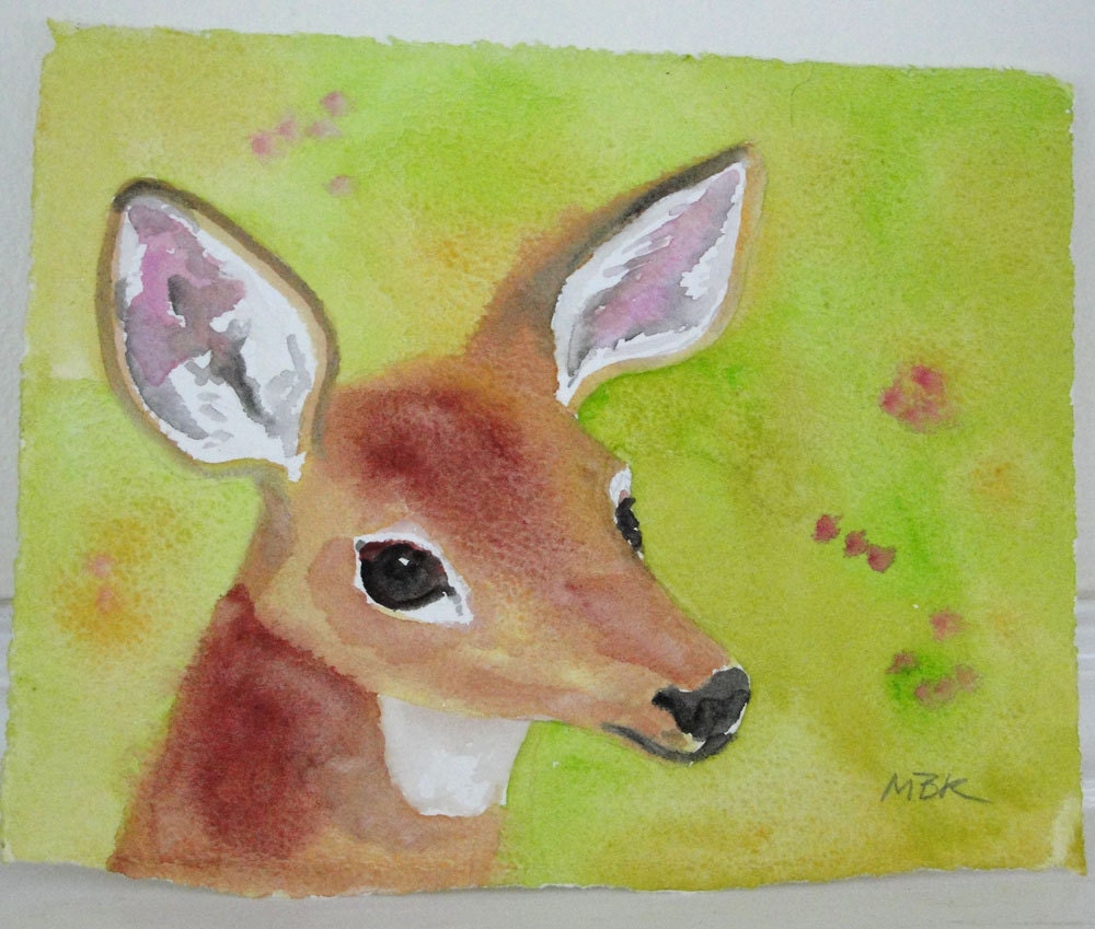 Watercolor Painting Nature Art White Tailed Deer Watercolor Woodland Animal Art Original Small Painting