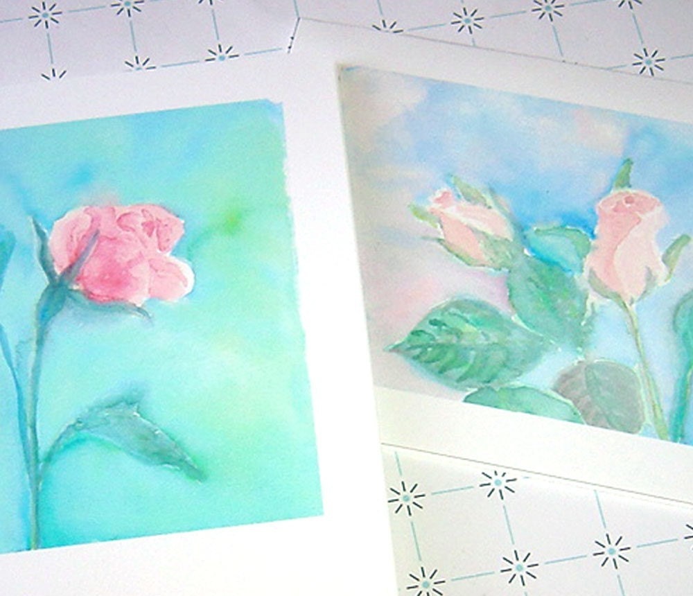 Sympathy Cards Pink Painted Rose and Rosebud Set of 2