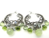 Margarita Hoop Earrings, Sterling Silver, Peridot, Phrenite, Moonstone, Sapphire, Topaz