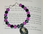 Stunning Gothic Purple and Black Skull and Crossbones Cameo Bracelet
