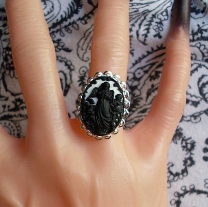 ON SALE Lady of the Night---Silhouette Angel and Minions Gothic Ring