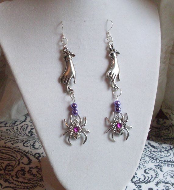 Don't Bite The Hand That Feeds--Gothic Spider Earrings--Purple