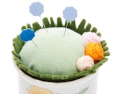 Japanese Floral Pincushion Pink and Orange Fabric Rosette