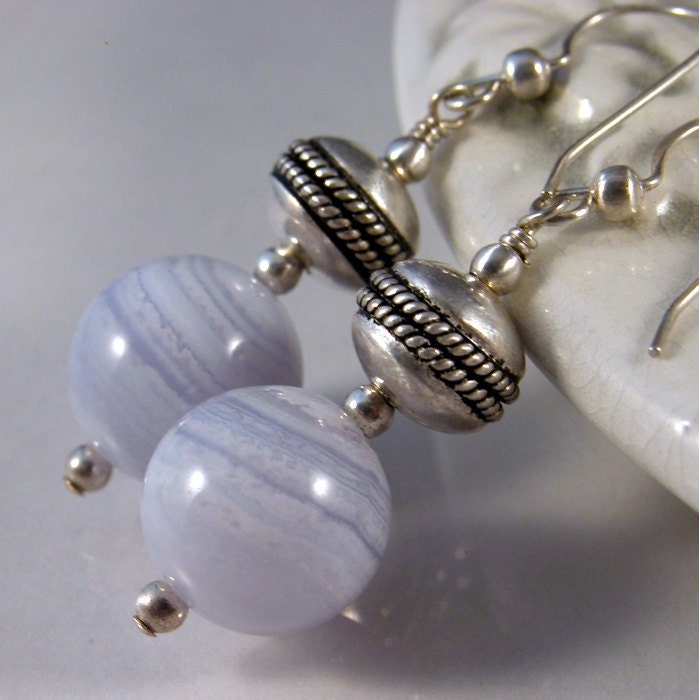 Handmade earrings, Blue lace agate, sterling silver - Blue Layers
