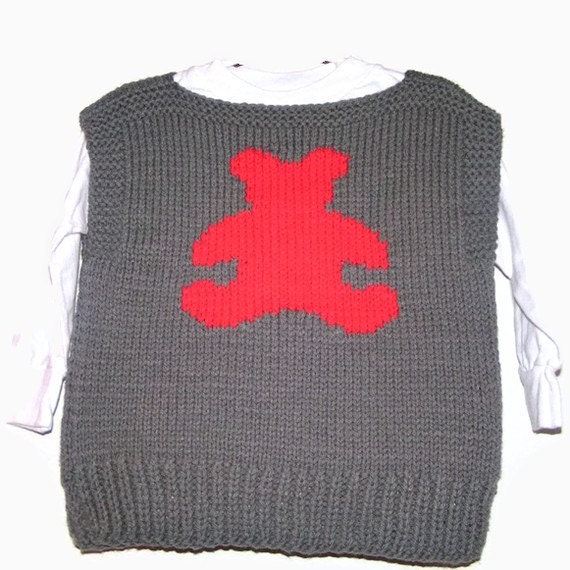 Sweater Vest 4T Size - Charcoal Grey with Red Teddy Bear (Toddler)