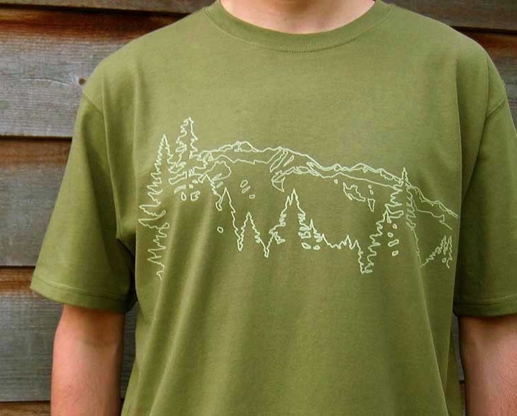 Mens T shirt - Organic Cotton - Mountain Ridge  -  Olive Green - S M L XL