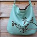 Hemp Bag with Songbird with Organic Cotton Lining - Turquoise Blue