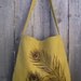 Hemp Handbag / Tote Bag / Hobo with Peacock Feathers - Deep Golden Mustard - SALE 15% OFF