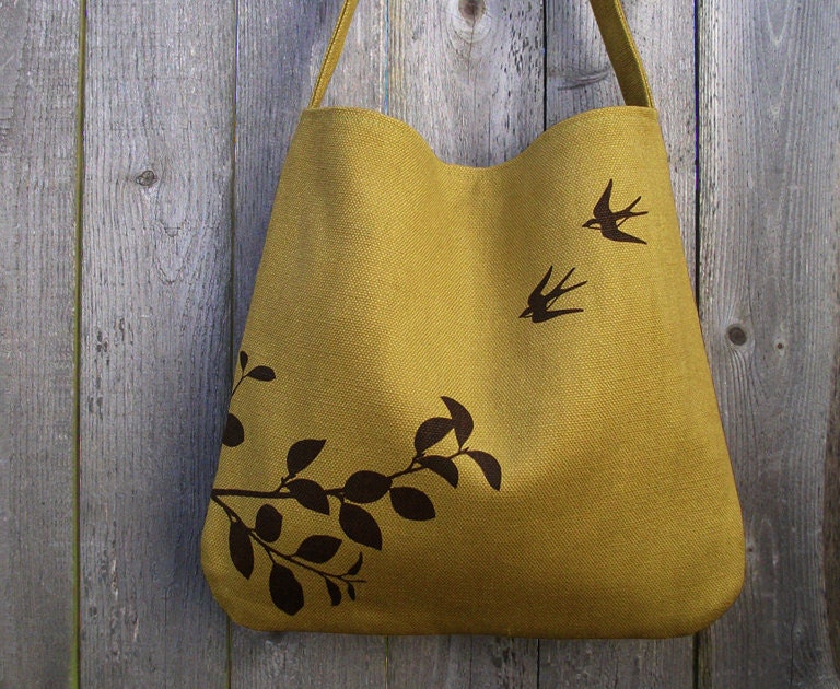 Eco-friendly Hemp Bag with Flying Swallows Organic Cotton Linging - Deep Golden Mustard