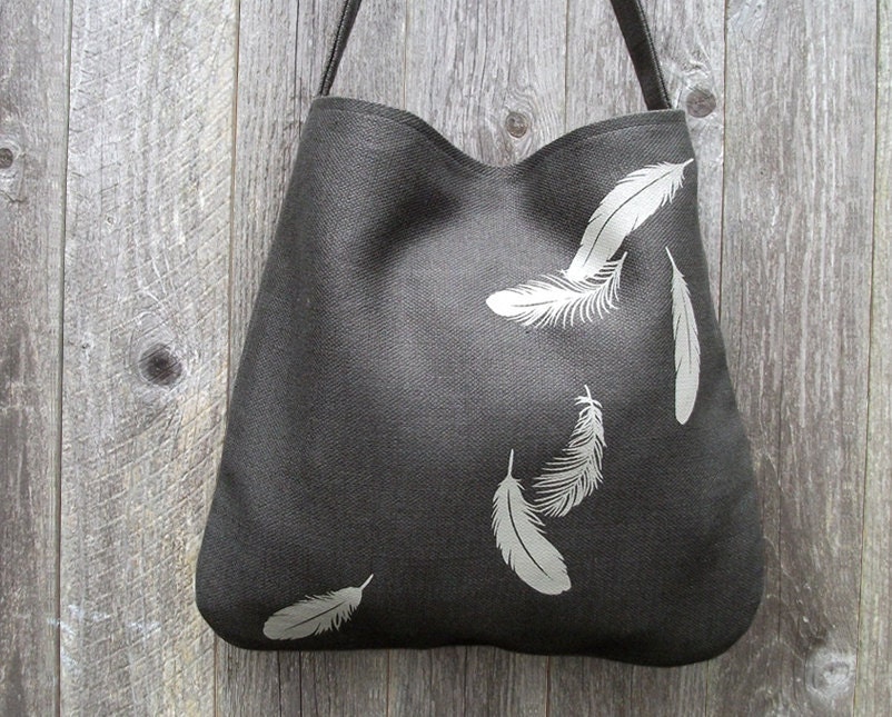 Hemp Bag with Falling Feathers Organic Cotton Lining - Charcoal Gray