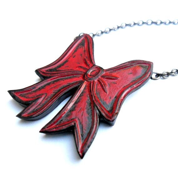 Red Bow Necklace - Forget Me Not