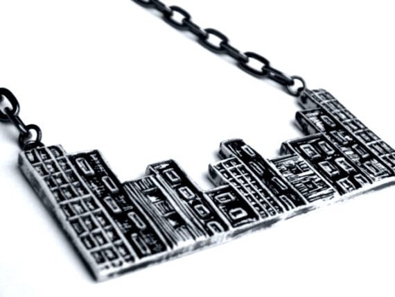 20% OFF SALE - Black and White Cityscape Necklace -  My Block