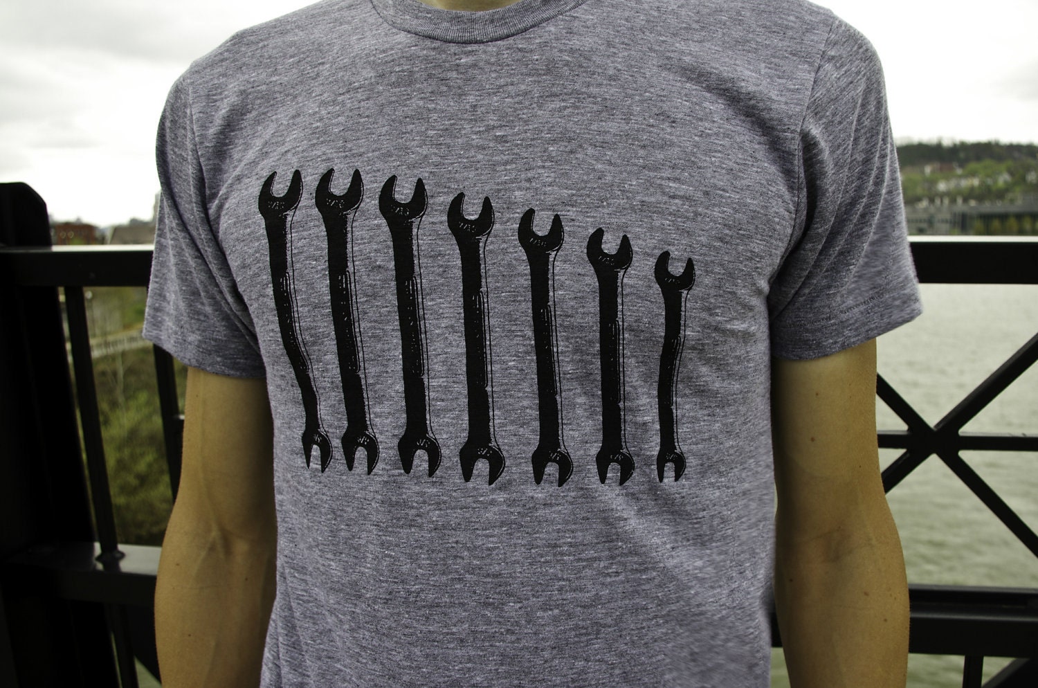Wrenches Track Tri-Blend T-Shirt- Heather Gray Men's Screenprint Tshirt, Grey