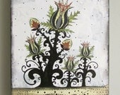 Original Mixed Media Collage Painting , Whimsical Folk Art Painting