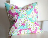 SALE Aqua Pink Patchwork Quilt Block Pillow Cover 16-inch
