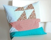 SALE Sailboat Patchwork Quilt Block Pillow Cover 16-inch