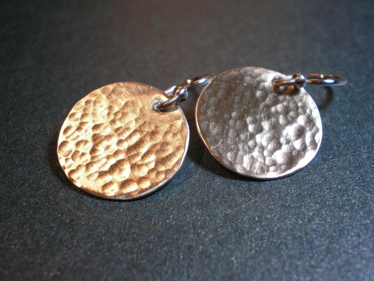 Hammered Disc Earrings - Solid Argentium Sterling Silver - Medium Size