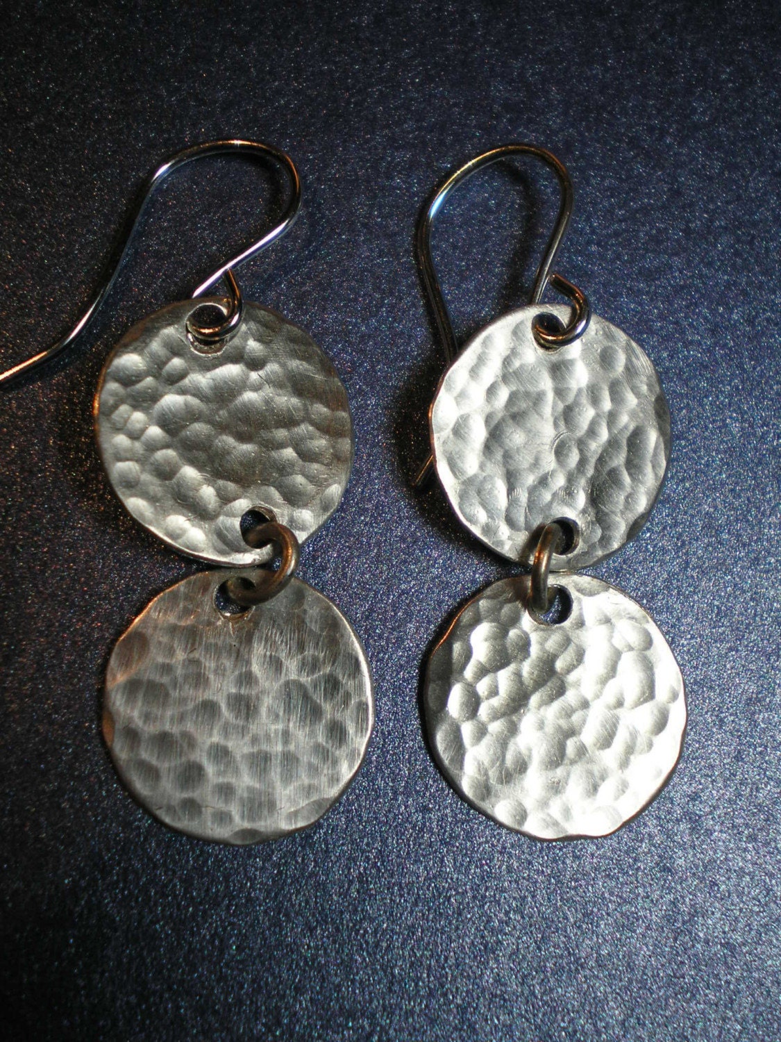 Hammered Dangles Earrings - Solid Sterling Silver 