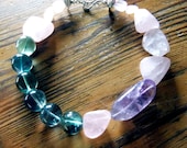 Purple Amethyst Pink Rose Quartz Teal Fluorite Wilma Flintstone LUXE Statement Necklace