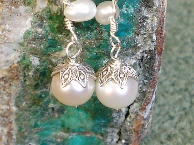 Cultured Pearls Earrings Wire Wrapped Sterling Silver Dangle Earrings