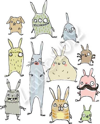 Different Kinds of Rabbits, 11"x14" print, funny art print of rabbits