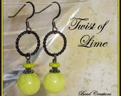 Chartreuse Earrings Jade Green Gunmetal TWIST OF LIME