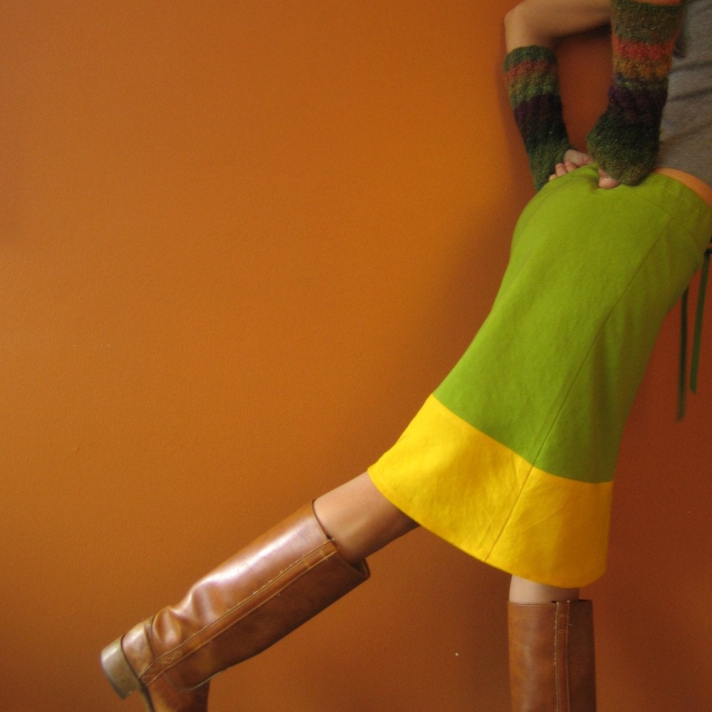 Hemp Kukka Skirt. Avocado. Gold. S.