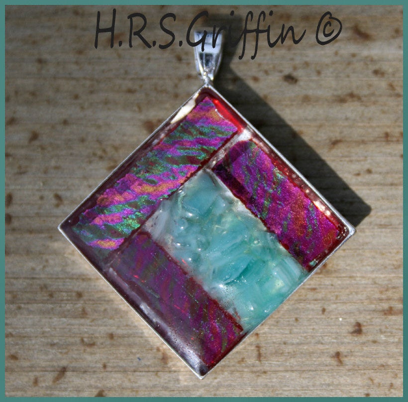 Dichroic Hot Pink, Green and Turquoise Mosaic Pendant 19
